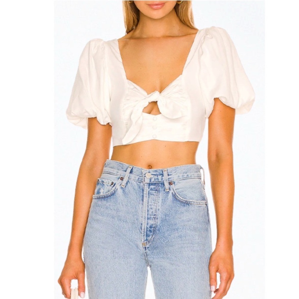 FOR LOVE & LEMONS Jessie Cutout Cropped Top Puff Sleeves Size Medium